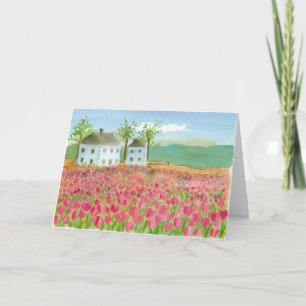 Tarjeta Feliz cumpleaños Shaker House Pink Tulip Fields
