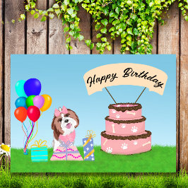 Tarjeta Feliz cumpleaños Shih Tzu con pastel