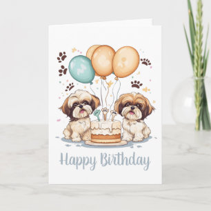 Tarjeta Feliz cumpleaños Shih Tzu Dogs Pastel de cumpleaño