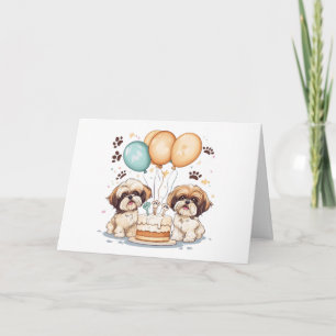 Tarjeta Feliz cumpleaños Shih Tzu Dogs Pastel de cumpleaño