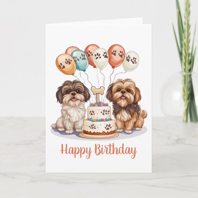 Tarjeta Feliz cumpleaños Shih Tzu Dogs Pastel de cumpleaño (Anverso)
