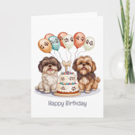 Tarjeta Feliz cumpleaños Shih Tzu Dogs Pastel de cumpleaño