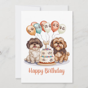 Tarjeta Feliz cumpleaños Shih Tzu Dogs Pastel de cumpleaño