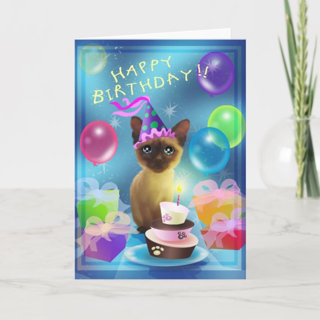 Tarjeta Feliz cumpleaños Siamese Kitten (Anverso)