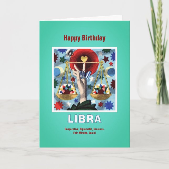 Tarjeta Feliz Cumpleaños Signo Zodiacal Libra (Anverso)