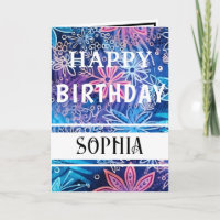 Feliz Cumpleaños Simple Estampado Azul y Rosa