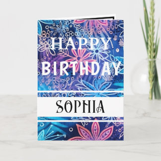 Tarjeta Feliz Cumpleaños Simple Estampado Azul y Rosa