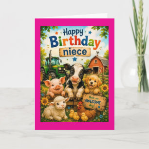 Tarjeta Feliz Cumpleaños Sobrina Animales de Granja