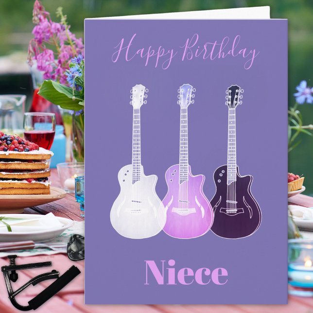 Tarjeta Feliz Cumpleaños Sobrina Guitarras Rosas (Rock and roll pink guitar happy birthday niece custom greetings card)