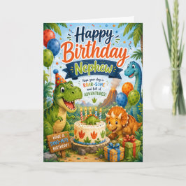 Tarjeta Feliz cumpleaños sobrino aventura de dinosaurios