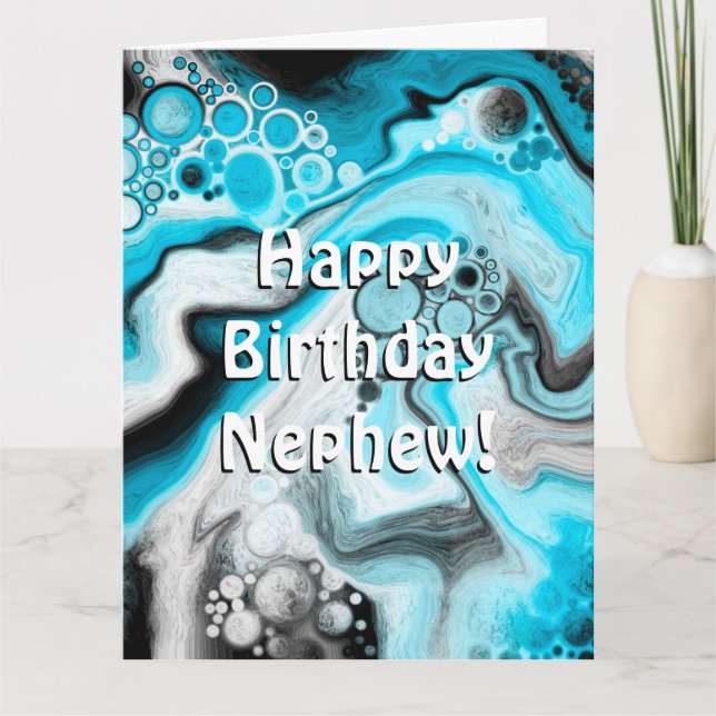 Tarjeta Feliz cumpleaños, sobrino | Burbujas azules y blan (Anverso)