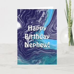 Tarjeta Feliz cumpleaños, sobrino Mármol azul y blanco
