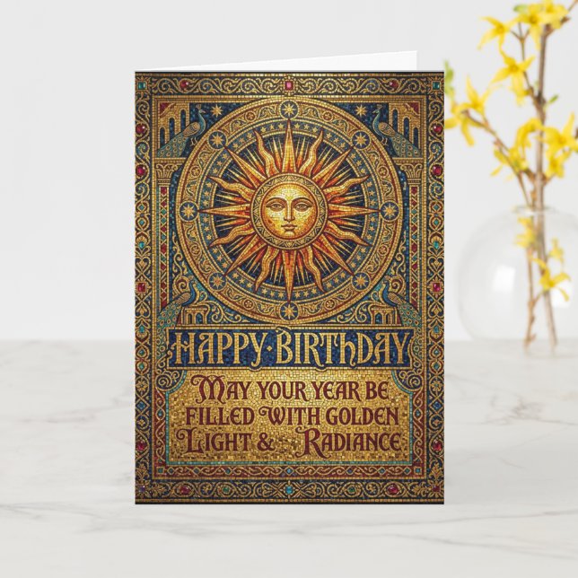 Tarjeta Feliz Cumpleaños Sol Dorado Celestial Boho (flor amarilla)