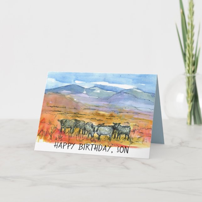 Tarjeta Feliz cumpleaños son vacas de montaña del desierto (Anverso)