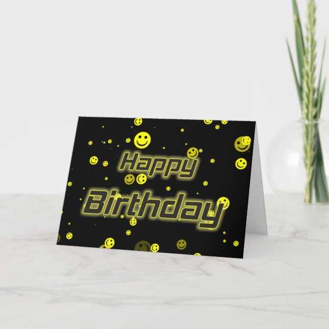 Tarjeta Feliz cumpleaños, sonrisas de cumpleaños amarillo  (Anverso)