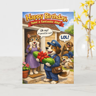 Tarjeta Feliz cumpleaños, sorpresa, parcela de pepino tarj