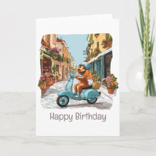Tarjeta Feliz cumpleaños Standard Poodle Dog Riding Scoote