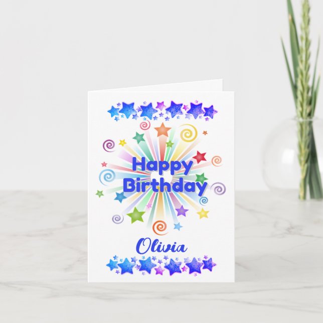 Tarjeta Feliz cumpleaños Star Design Añadir un nombre (Anverso)