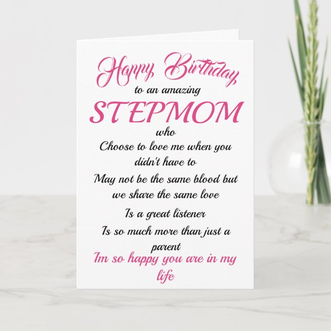 Tarjeta Feliz cumpleaños Stepmom Black Pink Typography Car (Anverso)