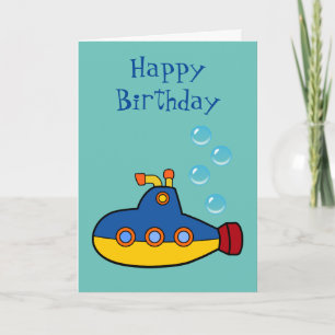 Tarjeta Feliz Cumpleaños - Submarino de Juguete Amarillo y