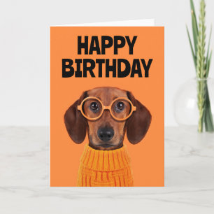 Tarjeta Feliz Cumpleaños   Suéter Naranja Dachshund