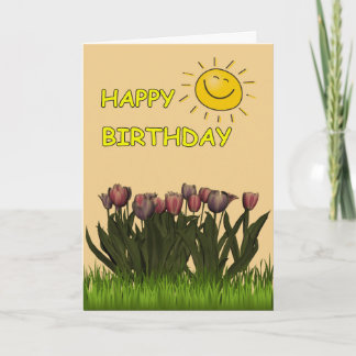 Tarjeta Feliz cumpleaños Sun y flores