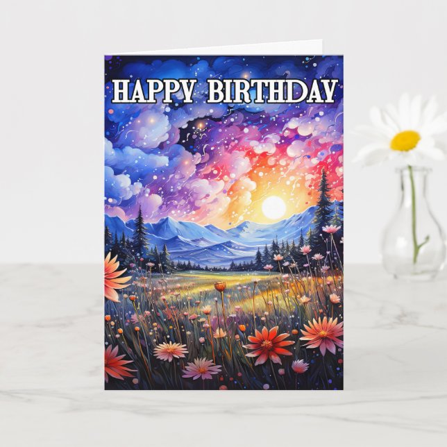Tarjeta Felíz cumpleaños Sundown Paisaje al aire libre