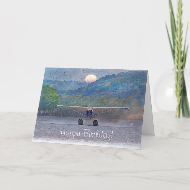 Tarjeta Feliz cumpleaños Sunset Seaplane (Anverso)