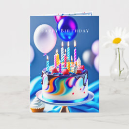Tarjeta Feliz Cumpleaños Tarta Colorida Globos