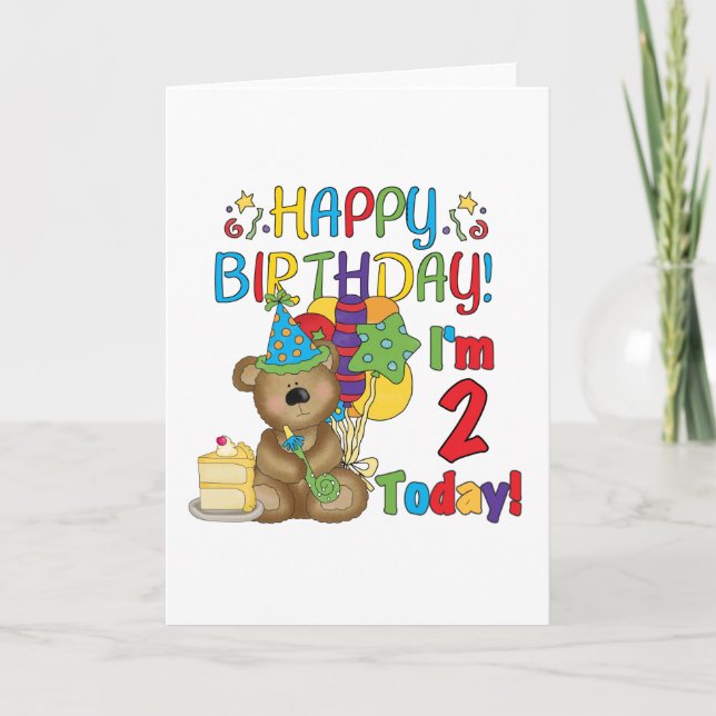 Tarjeta Feliz cumpleaños Teddy Bear segundo cumpleaños (Anverso)