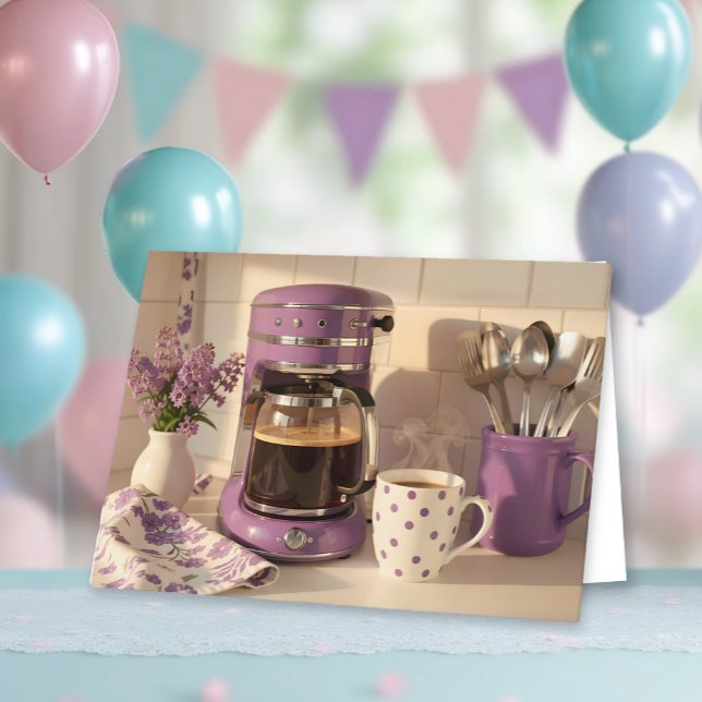 Tarjeta Feliz Cumpleaños Temático de Café Morado Adorable (Subido por el creador)