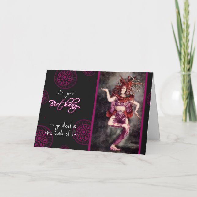 Tarjeta Feliz cumpleaños, ten montones de diversión, baila (Anverso)