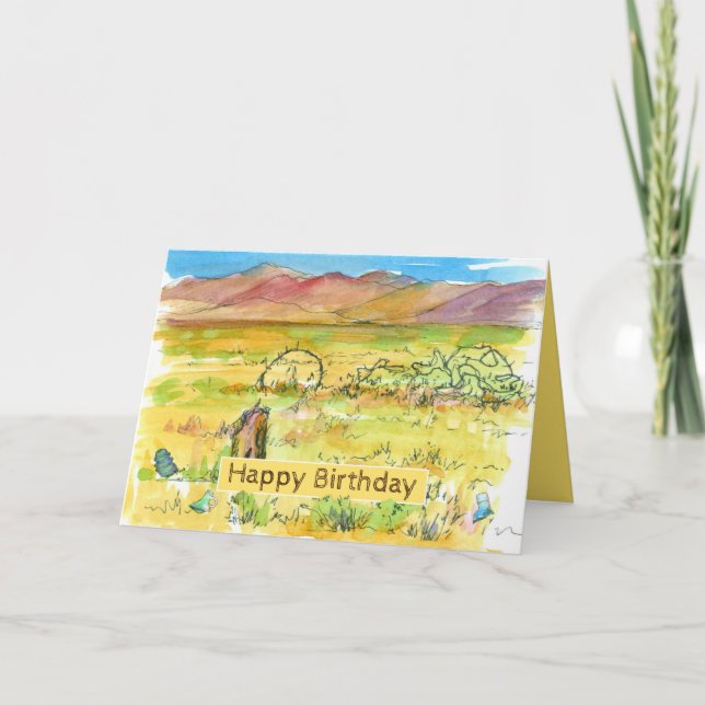 Tarjeta Feliz Cumpleaños Tesoros del Desierto con Detector (Anverso)