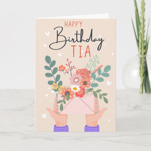 Tarjeta Feliz Cumpleaños Tía Diseño Dulce (Anverso)