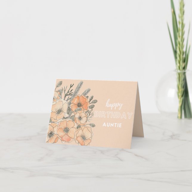 Tarjeta Feliz cumpleaños tía - ilustracion de flores (Anverso)