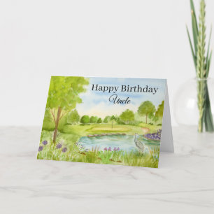 Tarjeta Feliz cumpleaños tío campo de golf con garza
