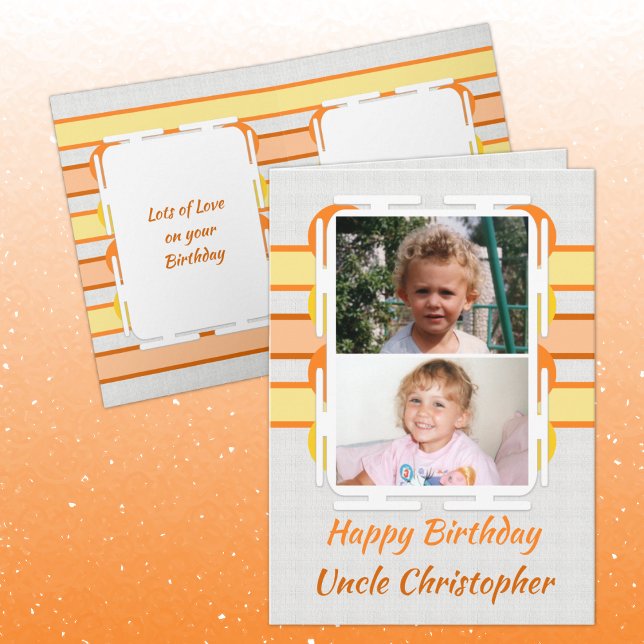 Tarjeta Feliz cumpleaños tío naranja y foto amarilla (Subido por el creador)