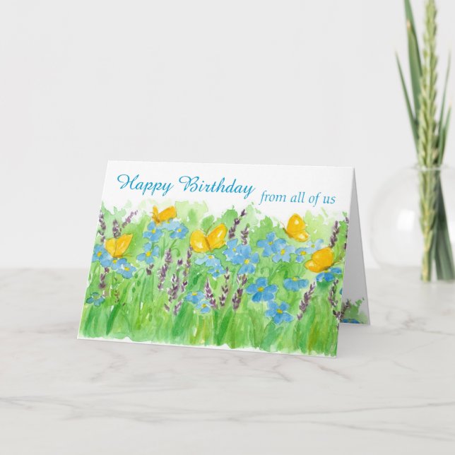 Tarjeta Feliz cumpleaños todos nosotros flores de la (Anverso)