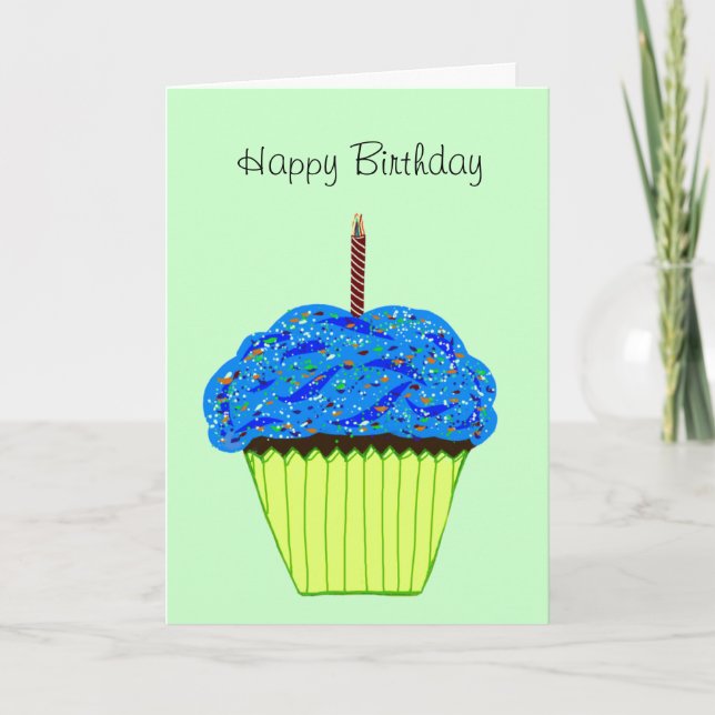 Tarjeta Feliz cumpleaños, torta azul rota (Anverso)