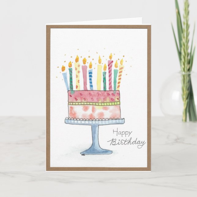 Tarjeta Feliz cumpleaños, torta con velas (Anverso)