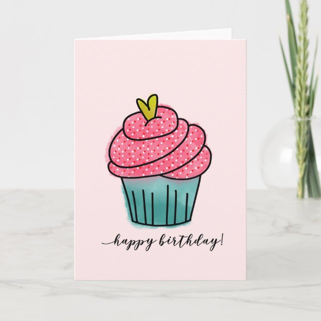 Tarjeta Feliz cumpleaños| Torta de rosado claro (Anverso)