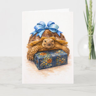 Tarjeta Feliz cumpleaños tortuga Sulcata de acuarela azul