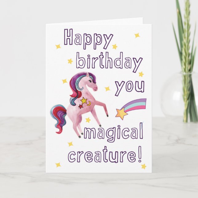 Tarjeta Feliz cumpleaños tu criatura mágica - Cute Unicorn (Anverso)