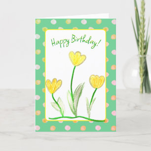 Tarjeta Feliz cumpleaños, tulipán amarillo arte floral