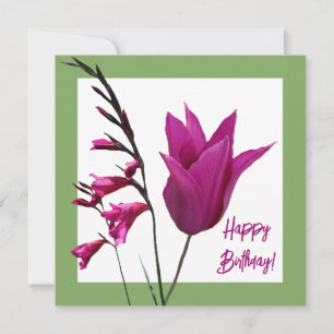Tarjeta Feliz cumpleaños tulipán morado minimalista moda l