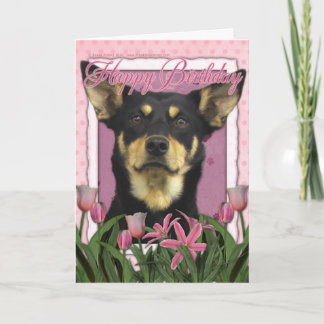 Tarjeta Feliz cumpleaños - Tulipanes rosados - Kelpie aust