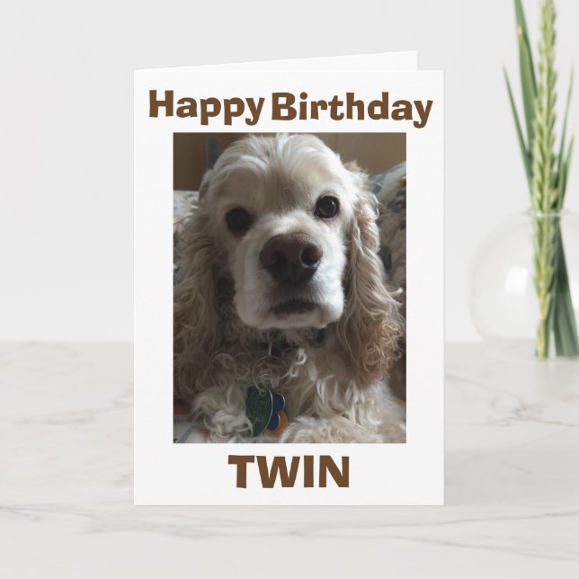 TARJETA FELIZ CUMPLEAÑOS TWIN DICE ESTE CUTÁNEO DE COCKER  (Anverso)