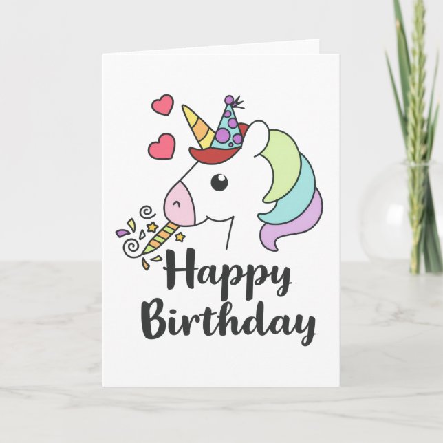 Tarjeta Feliz cumpleaños Unicornio - Diseño de Fiestas Cut (Anverso)