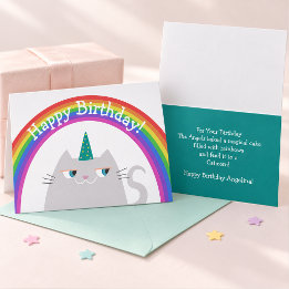 Tarjeta Feliz cumpleaños, unicornio y arcoiris