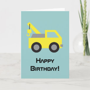 Tarjeta Feliz cumpleaños, vehículo amarillo lindo para los